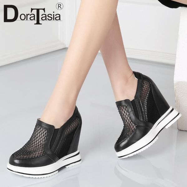 

dress shoes doratasia female fashion height increasing pumps summer genuine leather women breathable mesh woman, Black
