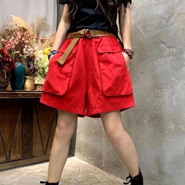 

women's pants & capris 2021 summer arts style women elastic waist cotton loose casual big pocket vintag knee length wide leg d02, Black;white