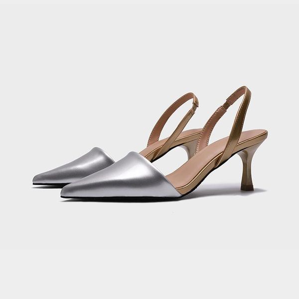 

dress shoes 2021 high-heeled silver pointed stiletto small single ladies sandals for drop, Black