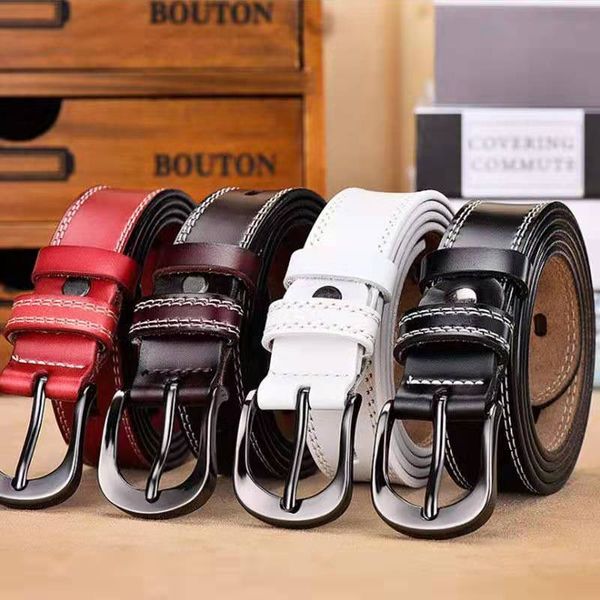 

2021 belts women european and american version two-layer cowhide embossed women's wild trendy fashion flow simple ladies trousers belt, Black;brown