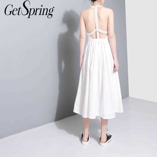 

getspring women dress beading backless sleeveless large hem summer es elegant halter long es white 210601, Black;gray