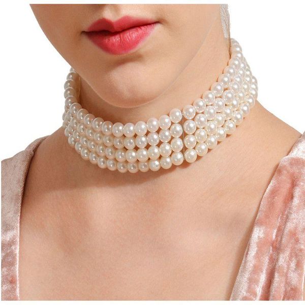 

chokers multi- layer pearl necklace for women choker wild fashion clavicle chain party female collar short jewelry, Golden;silver