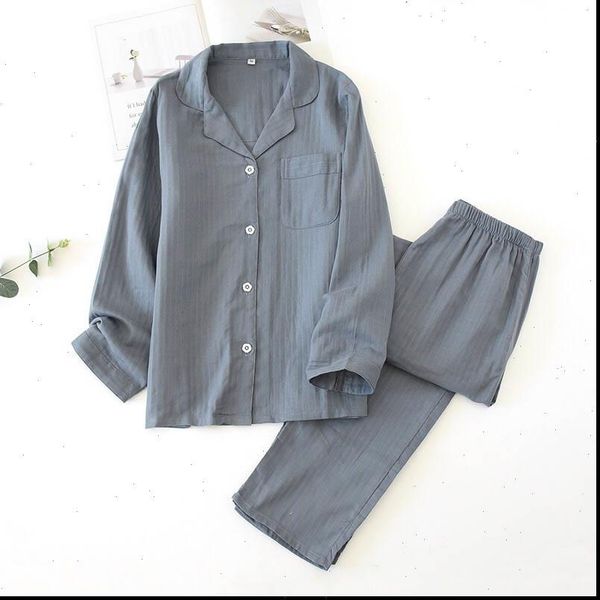 

lovers pajamas set comfort women sleepwear gauze cotton solid color and couples spring fall full sleeve homewear, Black;red
