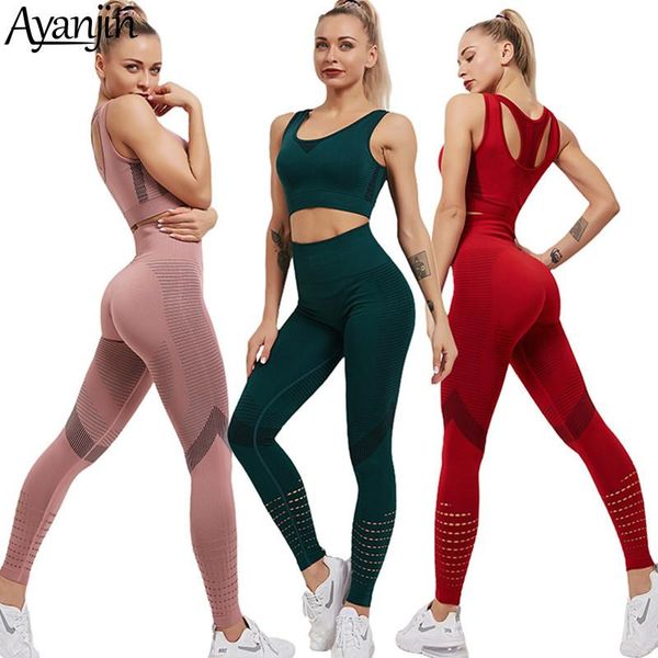 

piece set women stripe seamless yoga workout fitness clothes for crop push up leggings long sleeve s/m/l/xl outfit