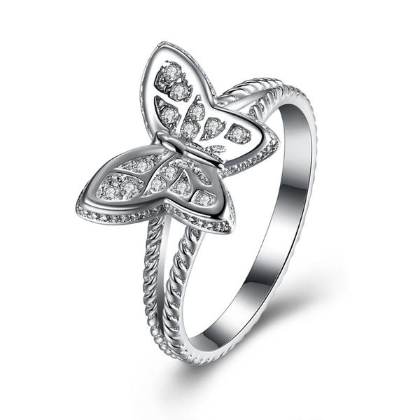 

cluster rings zemior 925 sterling silver cute butterfly finger for women clear cz wedding engagement ring fine jewelry to girlfriend, Golden;silver