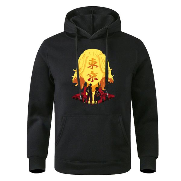 

men's hoodie, tokyo avenger print, polar lining, loose, retro, animation harajuku style, winter and autumn, Black