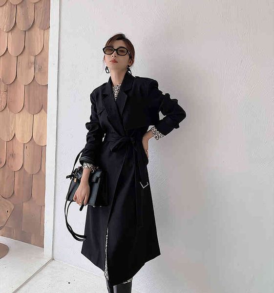 

blends elegant female coat luxury black lapel waist jacket outwear rags