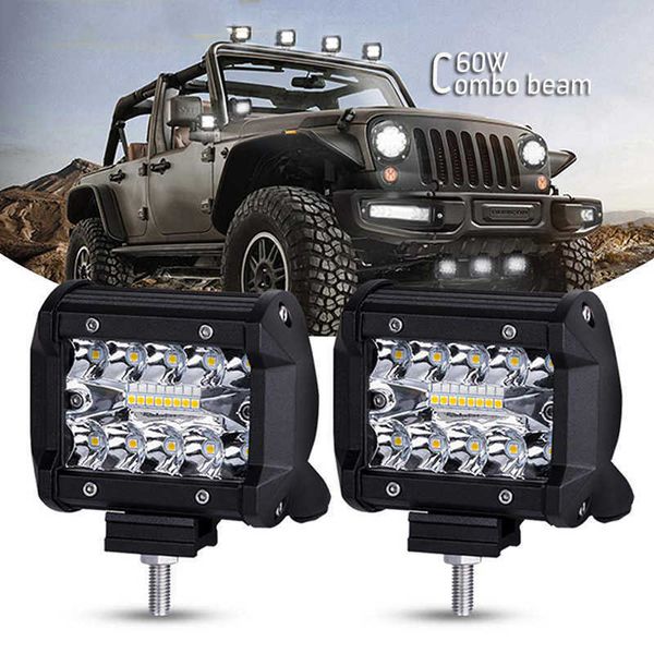 New LED Work Light 4 Polegada Barra 60W Bulbo Bulbo Inundação Luzes 12V 24V Para Caminhões Nevoeiro Lâmpada Motocicleta Offroad Town Carro ATV Barco Suv