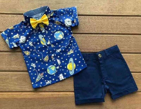 

baby summer clothing baby boy kid wedding formal gentleman suit cartoon short sleeve shirt shorts clothes sets 1-5t, White