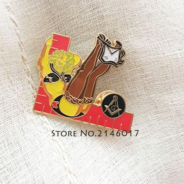 

mason soft enamel pins and brooch masons ladies of the lodge blonde pin-up girl model red yellow masonic lapel pin, Gray
