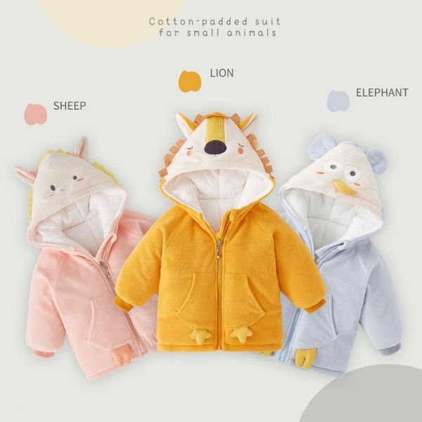 

down coat children's flannel clothing zipe hooded jacket cute cotton lion sheep baby boy girl winter outerwear fashion, Blue;gray