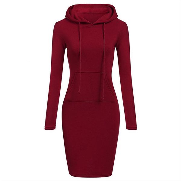 

solid color long sleeve pocket women dress bodycon hooded sweatshirt hoodies for vestido de mujer, Black;gray