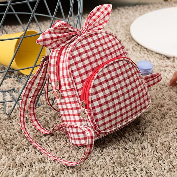 

backpack kindergarten children's cute small bag cartoon bow oxford cloth checked schoolbag