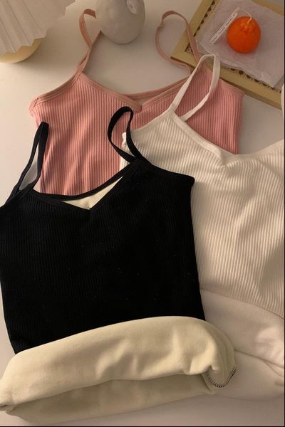 

autumn women cami and winter camisole for fleece lined padded warm keeping students korean style sleeveless bottoming shirt top, White