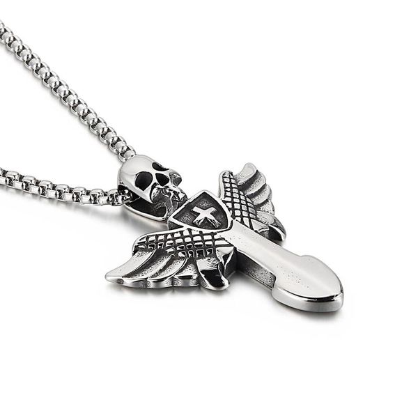 

pendant necklaces stainless steel cross ghost bone necklace mens punks jewelry, Silver