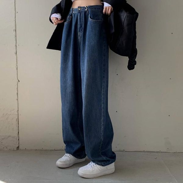 

women's jeans women trousers loose versatile high waist straight pants wear thin and wide leg 2021 autumn, Blue