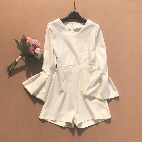 

women's jumpsuits & rompers playsuits v-neck long sleeve cross high waist pockets loose pants, Black;white