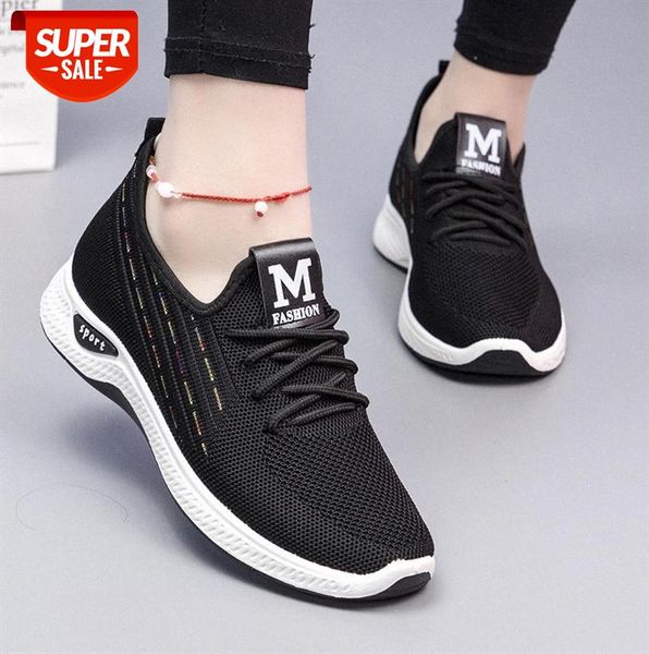 

style flat casual flying knitting shoes ladies comfortable heel sports single mesh #qp9d