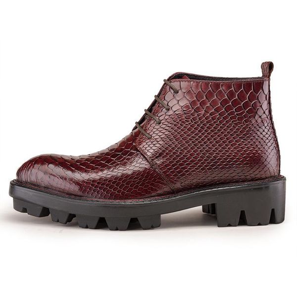 

boots autumn winter pointed toe men genuine leather ankle lace up high botas hombre fashion platform increased male, Black