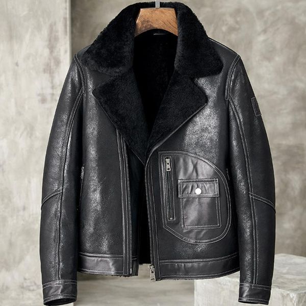 

men's leather & faux men genuine jacket shearling b3 bomber black