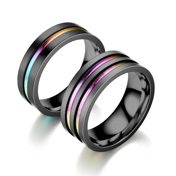 

wedding rings fashion black color groove ring 6/8mm brushed stainless steel couple for men and women anniversary jewelry drop, Slivery;golden