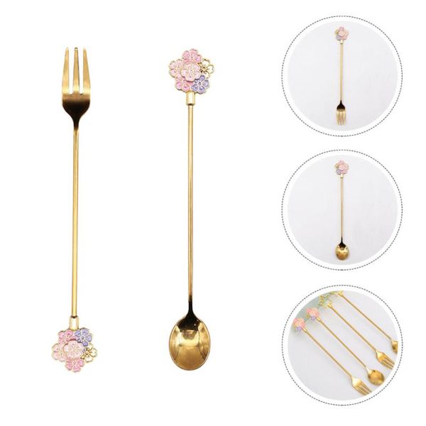

2pcs coffee dessert spoon and fork stainless steel whisking forks