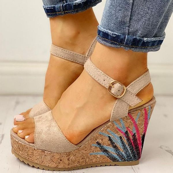 

women sandals 2021 platform wedges shoes for heels sandalias mujer summer wedge print zapatos dropship, Black