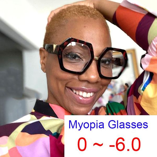 

sunglasses classic polygon myopia glasses women brand designer large eyeglasses minus -1.25 -3 anti blue light vision correction, White;black