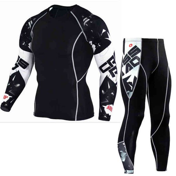 Mens Correndo Conjunto de Compressão T-shirt Calças Esporte Sleeves Longos Camisetas Fitness Rashguard Homens Gym Leggings Roupas Apertado Terno Y1221