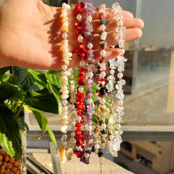 

chokers multicolor orm gravel beads necklace for women natural stone irregular beaded necklaces fashion design party jewelry gifts, Golden;silver