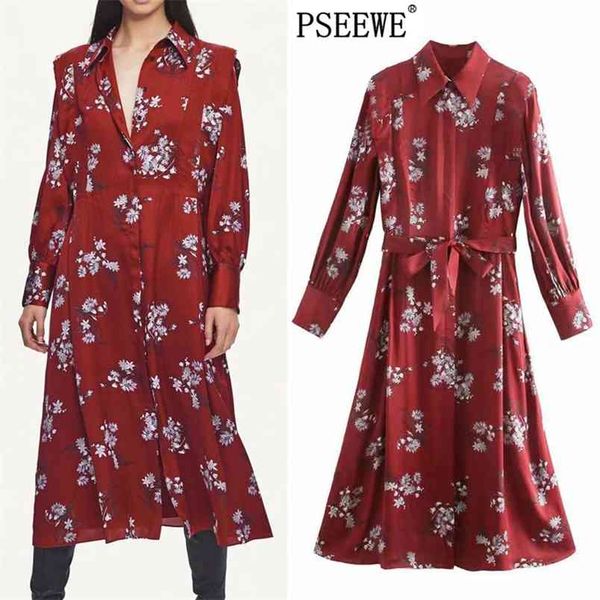

red floral print shirt midi dress women winter vintage belt a-line long sleeve elegant party dresses for year 210519, Black;gray