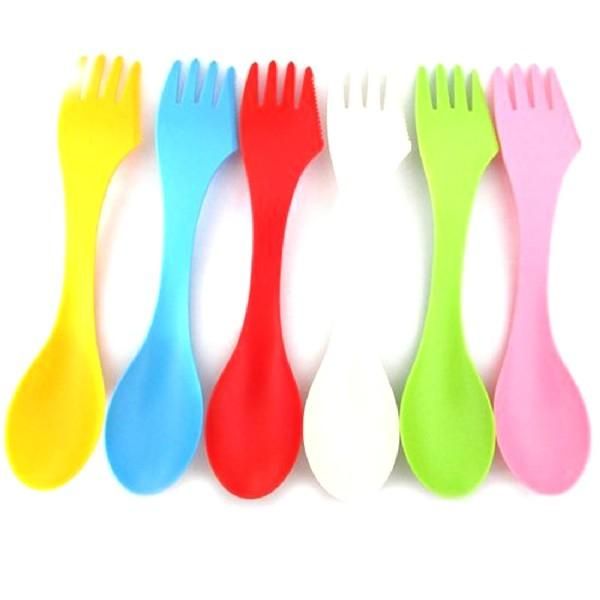 

forks 6pcs/lot spork spoon fork sawtooth knife outdoor camping hiking travel plastic utensils combo children's anti-fall