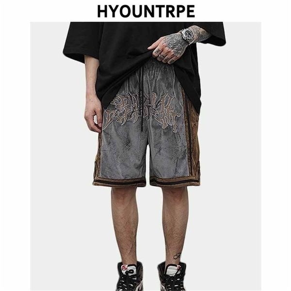 Hip Hop Solto Shorts Cintura Elástica Calças De Moda Bordado Meia Pant Homens Verão Casual DrewString Streetwear Jogger 210713