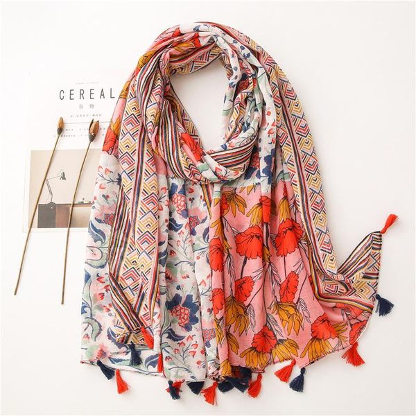 

carnations flower print tassel scarf shawls long women soft blossom floral scarves wrap hijab 2 color, Blue;gray