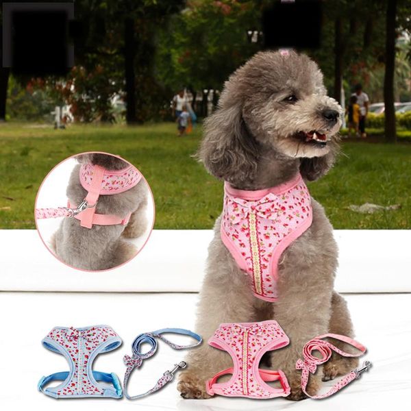 

dog collars & leashes breathable small harness lead soft cotton luxury priness with butterfly bow for puppy chihuahua pink blue color