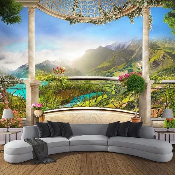 

wallpapers custom self adhesive wallpaper mural 3d window balcony mountain scenery bedroom living room sofa tv background wall home decor