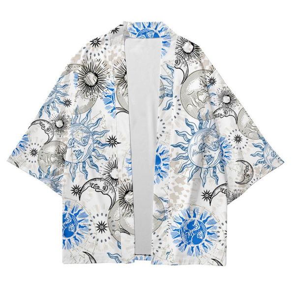 

ethnic clothing men's japanese kimono traditional sun moon stripe print casual loose thin jacket asian cardigan, Red