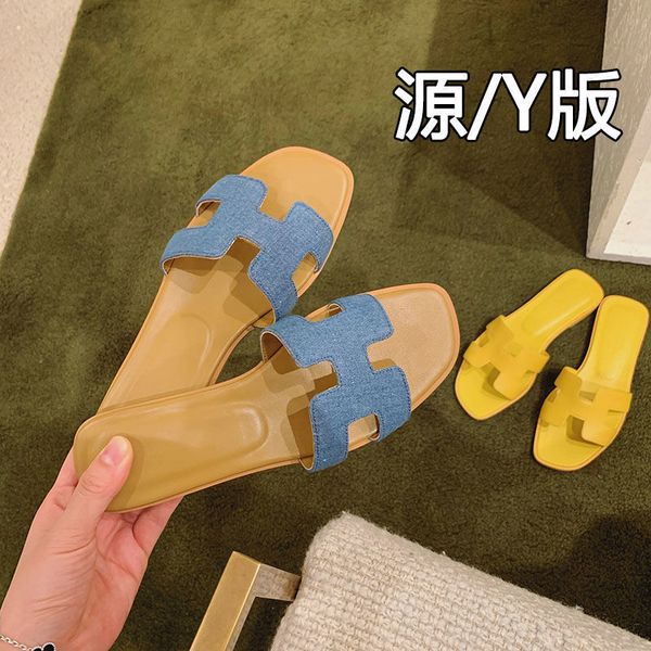 

h slippers women's 2021 summer new flat bottom leather sandals women's net red beach sandals ysj, Black