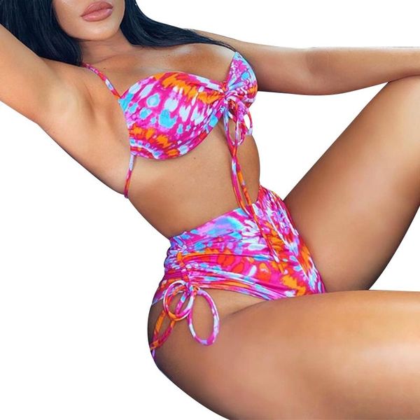 

women's swimwear women neck-hanging swimsuit, backless bikini, off-shoulder sleeveless floral high wait beachwear, White;black