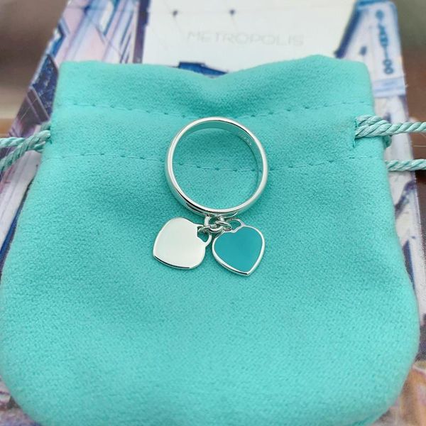 

cluster rings original super quality women ring,2021 love ring fashion ladies jewelry sterling silver 925 high end double heart blue, Golden;silver