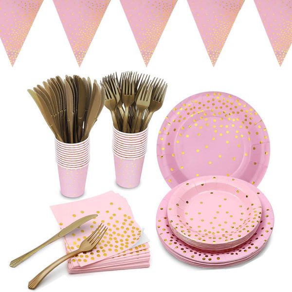 

new bronzing powder dot party tableware set paper cup tray towel