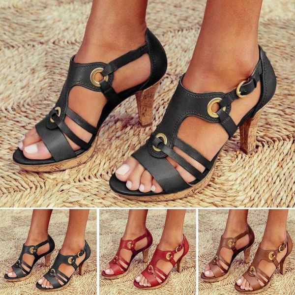 

womens heels sandals ladies ankle strap summer work casual shoes anti-slip open toe d88, Black