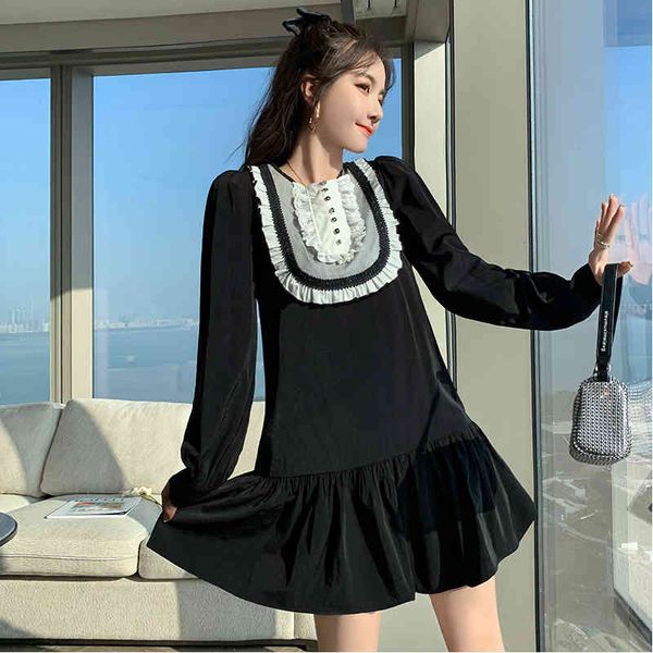 

arrival fashionable spring mini dress kawaii retro lantern cap lace plied black, Black;gray