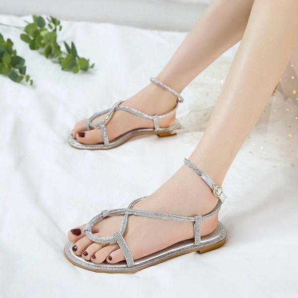 

casual style comfortable summer zoris sandals crystal rivets buckle strap black gold silver pink flat with women's shoes