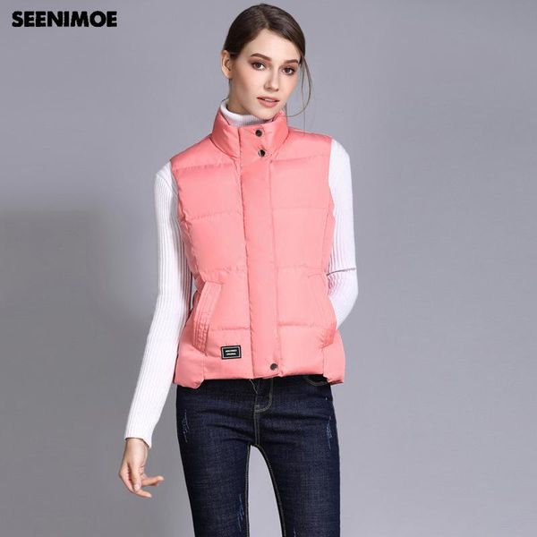 

women's vests seenimoe 2021 women vest winter cotton coat solid color s-3xl female sleeveless jacket, Black;white