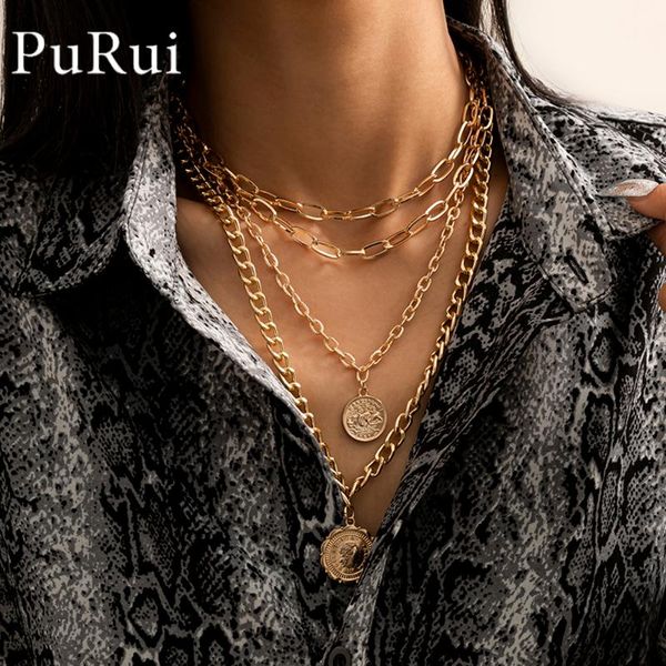 

punk vintage portrait coin pendant necklace for women gold color multilayered chunky thick chain choker necklaces goth jewelry chokers, Golden;silver