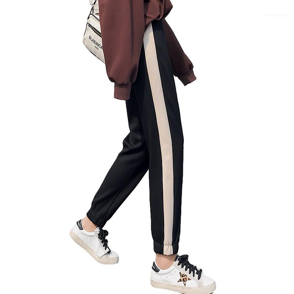 

harajuku casual sports pants woman spring thin loose cozy ankle length elastic waist fashion korean style trousers women's & capris, Black;white