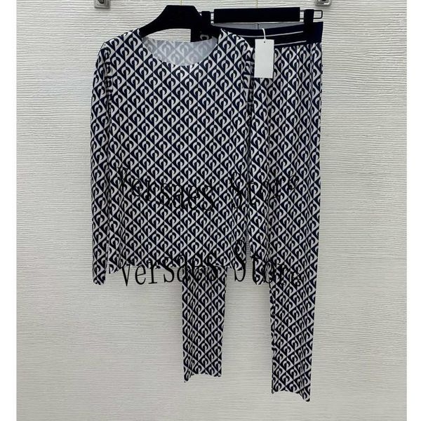 

women's two piece pants luxury design color matching printing fashion long sleeve bottoming t-shirt + letter high waist slim suit, White