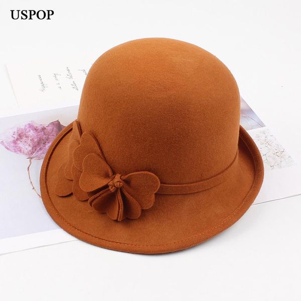 

stingy brim hats uspop 2021 autumn winter women wool fedoras female solid color flower crimping short hat, Blue;gray