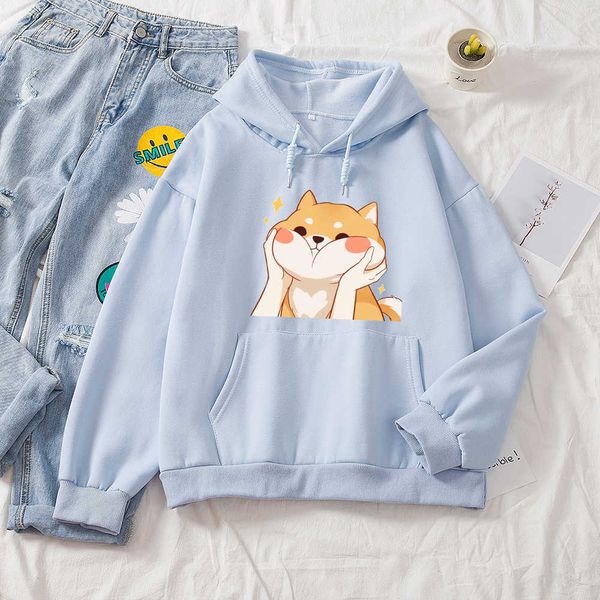 Kawaii shiba inu hoodie ullzang harajuku engraçado algodão hoodies mulheres cute estilo coreano outono inverno moletom fêmea y0820